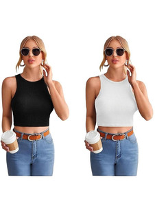 MIXFIT Casual Solid Women Black White Top