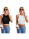 MIXFIT Casual Solid Women Black White Top