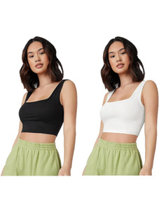 MIXFIT Casual Solid Women White Black Top