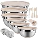 Mixing Bowls with Airtight Lids Set, Non-Slip Silicone Bottoms, Khaki