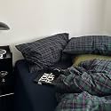 mixinni Vintage Forest Green Buffalo Plaid Duvet Cover Set King Size - 3 Piece Mid-Century Washed Cotton Grid Bedding, Retro Breathable Comforter Cover with 2 Matching Pillowcases for All Season
