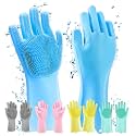 Silicone Dish Washing Gloves, Silicon Cleaning Gloves, Silicon Hand Gloves for Kitchen Dishwashing and Pet Grooming, Great for Car, Bathroom (Multicolour, 1 Pair)