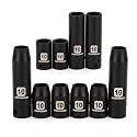 MIXPOWER 10PCS 1/4" &amp; 3/8" Drive 10mm Deep&amp;Shallow Socket, 6 Point &amp; 12 Point, CR-V, Metric, Black Phosphate Finish…