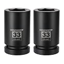 MIXPOWER 2 Pieces 1 Inch Drive Deep Impact Socket, CR-MO, 33mm, 6 Point, Radius Corner Design, Axle Nut Impact Grade Socket for Easy Removal, 2PCS Set