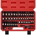 MIXPOWER 3/8" Drive Deep Impact Socket Set, 6 Point, 49 Piece Standard SAE and Metric Sizes-5/16-Inch to 3/4-Inch and 8-22 mm, 3/8'' impact universal joint, Cr-V Steel Mechanic Socket Set
