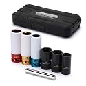 MIXPOWER 7 Pieces 1/2" Dr. Twist Socket and 1/2" Dr. Thin Wall Deep Wheel Protector Impact Socket Set, Lug Nut Remover Extractor Tools, CR-MO, 6-Point, 17, 19, 21mm