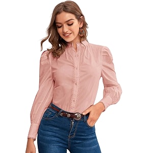 MIZAGO Womens Solid Button Front Shirts