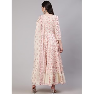 Mizaz Women Printed Embroidered Cotton Round Neck