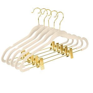 mizgi premium velvet pants hangers with adjustable clips pack of 20 - slim skirt hangers - non slip felt - ivorygold