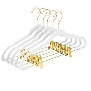 mizgi premium velvet pants hangers with adjustable clips pack of 20 slim skirt hangers- non slip felt outfit dress hangers white - gold hooksspace saving shirt clothes hangers