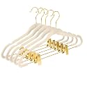 MIZGI Premium Velvet Pants Hangers with Adjustable Clips (Pack of 20) - Slim Skirt Hangers - Non Slip Felt - Ivory/Gold