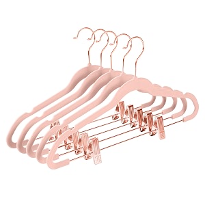 mizgi premium velvet pants hangers with clips pack of 20 slim skirt hangers- non slip felt outfit dress hangers blush pink - copperrose gold hooksspace saving shirt clothes hangers