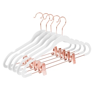 mizgi premium velvet pants hangers with clips pack of 20 slim skirt hangers- non slip felt outfit dress hangers white - copperrose gold hooksspace saving shirt clothes hangers