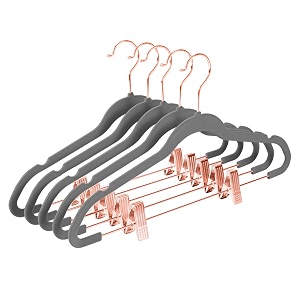 mizgi velvet pants hangers with clips pack of 20 slim skirt hangers- non slip felt outfit dress hangers gray - copperrose gold hooksspace saving shirt clothes hangers