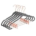 MIZGI Velvet Pants Hangers with Clips (Pack of 20) Slim Skirt Hangers- Non Slip Felt Outfit Dress Hangers Gray - Copper/Rose Gold Hooks,Space Saving Shirt Clothes Hangers
