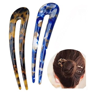2 pack womens hair forks tortoise u shaped hair pins french style u hair sticks cellulose acetate chignon pins 2 prong bun hair pins clips
