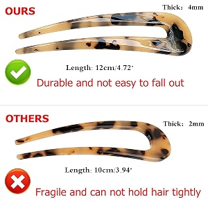 2 pcs womens hair forks tortoise u shaped hair pins french style u hair sticks cellulose acetate chignon pins 2 prong bun hair pins clips