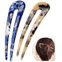 2 Pieces Large U Shaped Hair Pins for Girls Hairstyle, Acetate French Style Hair Sticks Forks, Vintage Updos Buns Hair Pins Clips for Thicker Hair 4.7”