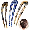 3 Pack French Hair Forks Tortoise Shell U Shape Updo for Thin Thick Hair, Classic Cellulose Acetate 2 Prong Bun Vintage Hairstyle Accessories