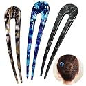 3 Pieces Large U Shaped Hair Pins for Girls Hairstyle, Acetate French Style Hair Sticks Forks, Vintage Updos Buns Hair Pins Clips for Thicker Hair 4.7”