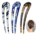 3PCS U Shaped Hair Pins For Girls Hairstyle, Acetate French Style Hair Pin Fork, Vintage Thicker Hair Clips 4.7” (Chic)