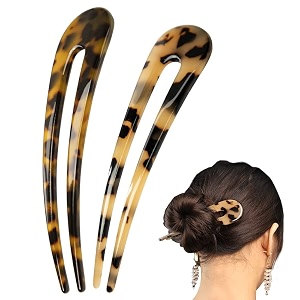 u shaped french hair pin 2pcs hair stick fork headdress 2 prong updo chignon pins hair grips bobby pins cellulose acetate tortoise shell vintage hair accessories for women girls