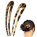 U Shaped French Hair Pin, 2Pcs Hair Stick Fork Headdress 2 Prong Updo Chignon Pins Hair Grips Bobby Pins Cellulose Acetate Tortoise Shell Vintage Hair Accessories for Women Girls