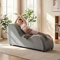 Mjkone Velvet Yoga Chaise Lounge Chair, Light Grey