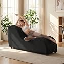 Mjkone Yoga Chaise Lounge Chair, Velvet, Black