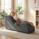 Mjkone Yoga Chaise Lounge Chair, Velvet, Dark Grey