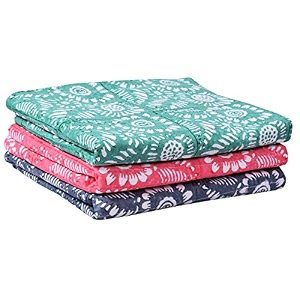 purplecrown pack of 3pieces pure breathable cotton and high absorbent block print cribsheet for newborn babies swaddler cum comforter for infantschildren m 75cmx65cm blue