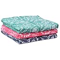 (PurpleCrown), Pack of 3pieces Pure Breathable Cotton and high Absorbent Block Print Cribsheet for Newborn Babies, Swaddler Cum Comforter for Infants.(Children: M, 75cmx65cm, Blue)