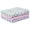 (PurpleCrown), Pack of 3pieces Pure Breathable Cotton and high Absorbent Block Print Cribsheet for Newborn Babies, Swaddler Cum Comforter for Infants.(Children: M, 75cmx65cm, Green)