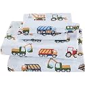 MK Home 3 Pc Twin Size Sheet Set Teens/Boys Construction Trucks Tractors Blue Red Yellow New