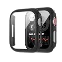 2 Pack Case for Apple Watch Series 8 Seires 7 45mm, with 9H Built in Tempered Glass Screen Protector Lightweight Hard PC Face Cover for iwatch Series 8 Seires 7 Black