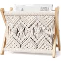 Mkono Macrame Magazine Holder, Boho Woven Book Rack Basket, 11.2"L x 7.5"W