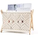 Mkono Macrame Magazine Holder, Boho Woven Book Rack Basket, 14" L x 10" W