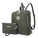 MKP Women's Fashion Medium Backpack Purse Set - 2Pcs PU Leather Shoulder Bag with Double Zipper for Travel and Daily Use