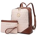 MKP Women's Fashion Medium Backpack Purse Set - 2Pcs PU Leather Shoulder Bag with Double Zipper for Travel and Daily Use