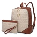 MKP Women's Fashion Medium Backpack Purse Set - 2Pcs PU Leather Shoulder Bag with Double Zipper for Travel and Daily Use