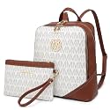 MKP Women's Fashion Medium Backpack Purse Set - 2Pcs PU Leather Shoulder Bag with Double Zipper for Travel and Daily Use