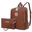 MKP Women's Fashion Medium Backpack Purse Set - 2Pcs PU Leather Shoulder Bag with Double Zipper for Travel and Daily Use