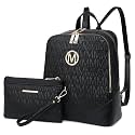 MKP Women's Fashion Medium Backpack Purse Set - 2Pcs PU Leather Shoulder Bag with Double Zipper for Travel and Daily Use