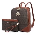 MKP Women's Fashion Medium Backpack Purse Set - 2Pcs PU Leather Shoulder Bag with Double Zipper for Travel and Daily Use