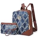 MKP Women Fashion Double Zipper Medium Backpack Purse PU Leather Ladies Travel Shoulder Bag Set 2Pcs