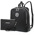 MKP Women Fashion Double Zipper Medium Backpack Purse PU Leather Ladies Travel Shoulder Bag Set 2Pcs