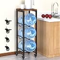 Mlinavn 5 Gallon Water Bottle Holder, 3-Tier Water Jug Rack,Water Jug Stand With Lockable Casters,Heavy Duty Water Storage Rack Water Dispenser Stand,Water Jug Holder For Kitchen,Office,Garage,Brown