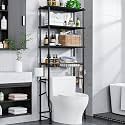 Mlinavn Over-The-Toilet Storage Rack, 4-Tier Bathroom Organizer Shelf Over Toilet with Adjustable Shelf and Basket, Freestanding Space Saver Bathroom Shelves Above Toilet for Room (Black)