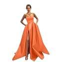 MllesReve Womens Long Strapless Satin Prom Dress Sleeveless Slit Evening Ball Gown with Pockets