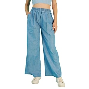 cotton denim embroidery cut work women palazzo